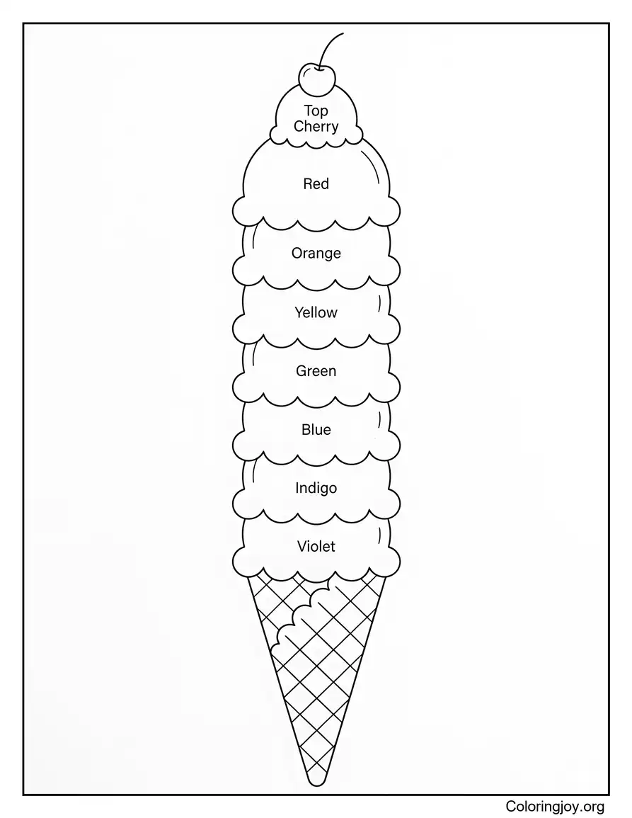 Rainbow Ice Cream Bright Coloring Sheet