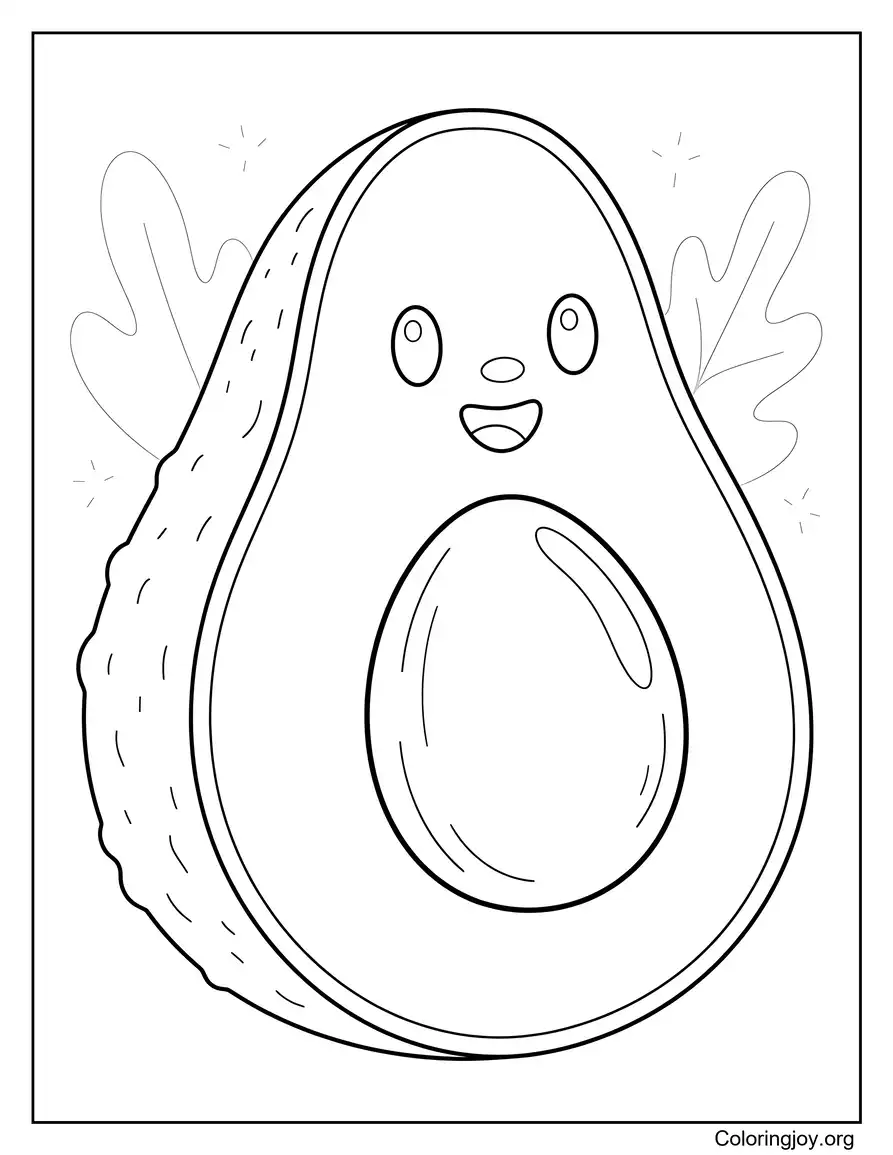 Whole Avocado with Big Seed Coloring Sheet