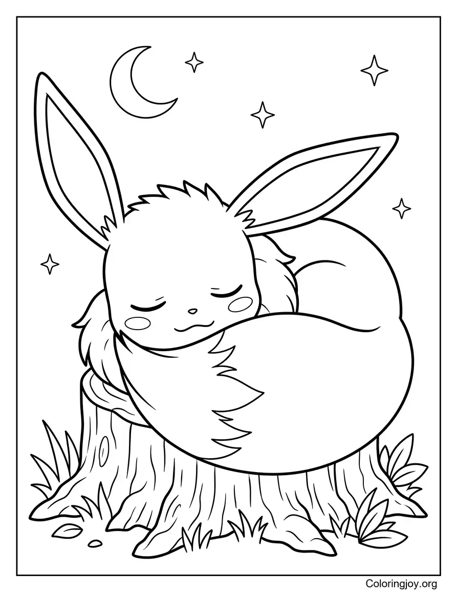 Sleeping Eevee Pokemon Coloring Page