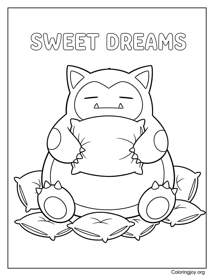 Hugging a Giant Pillow Snorlax Coloring Page