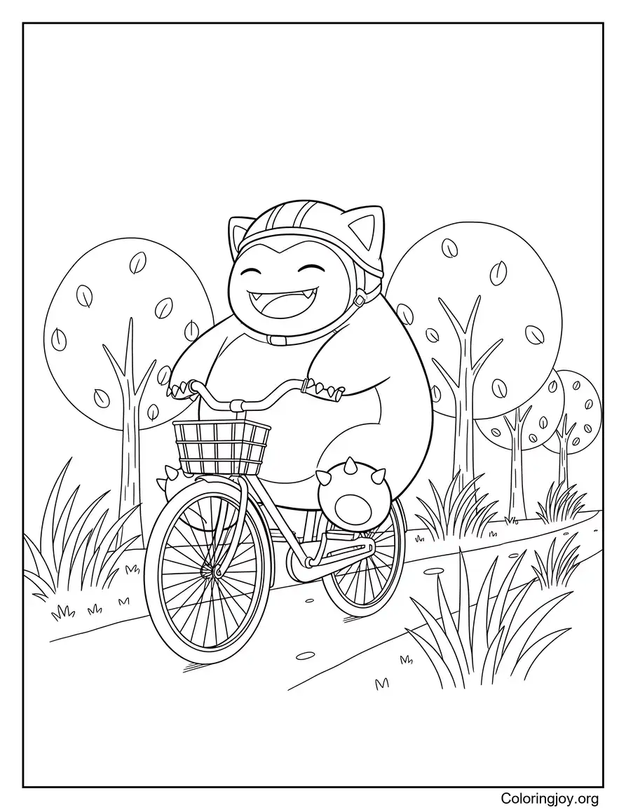 Riding a Bicycle Snorlax Printable Coloring Page