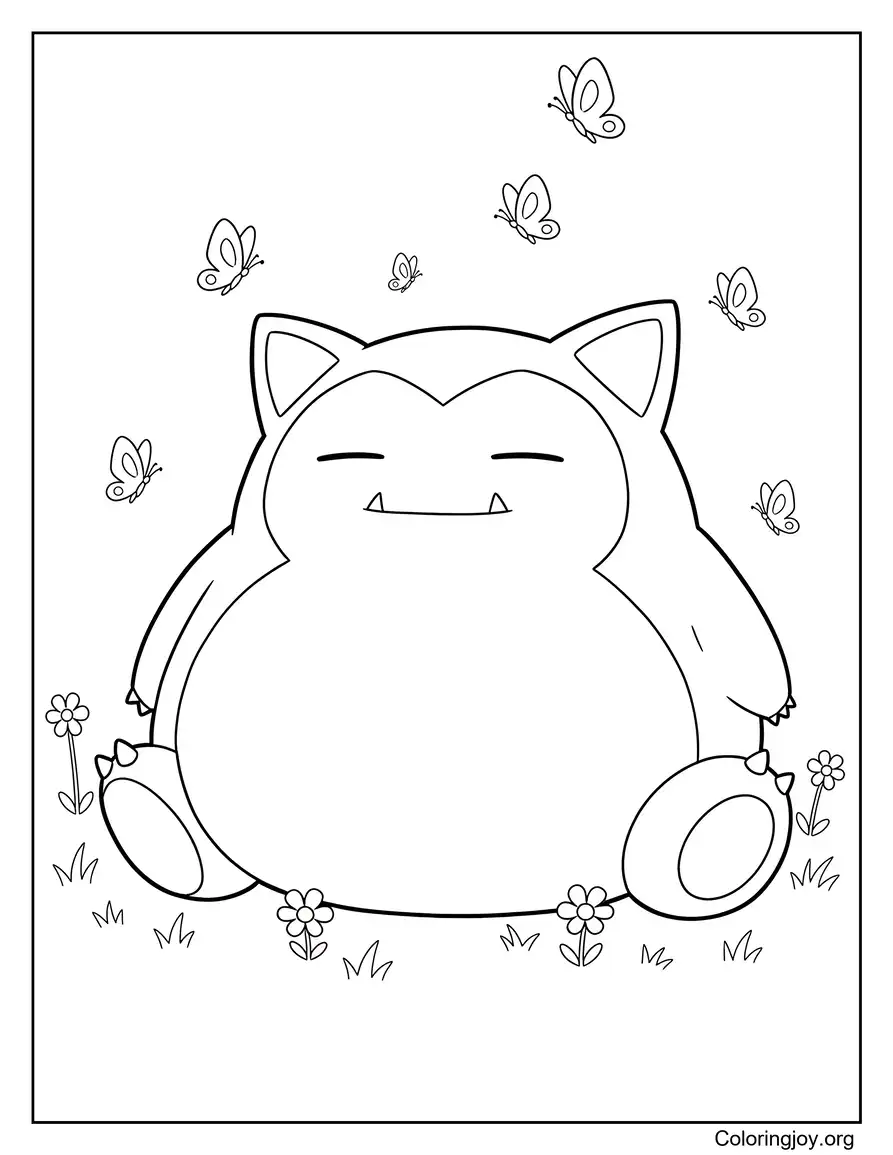 Snorlax with Butterflies Coloring Sheet
