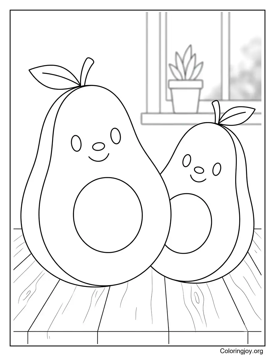 Two Avocados Resting on Table Picture to Color
