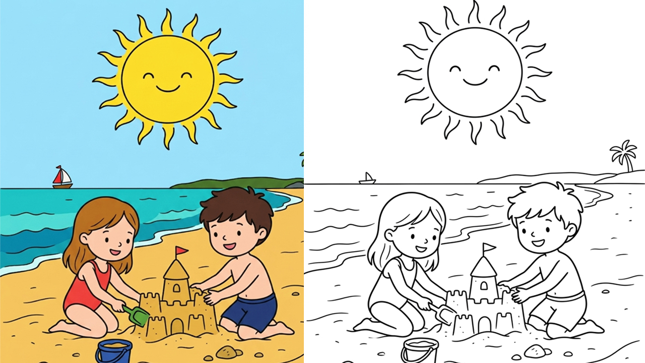 Summer Beach Coloring Pages