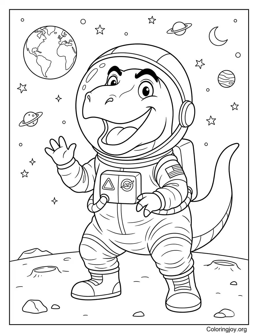 Cute Astronaut T-Rex Coloring Page for Kids