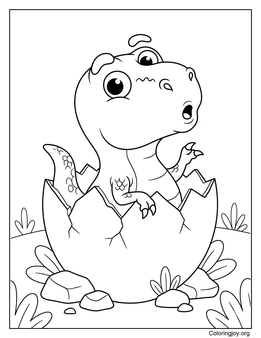 Baby T-Rex Hatching From an Egg Coloring Sheet