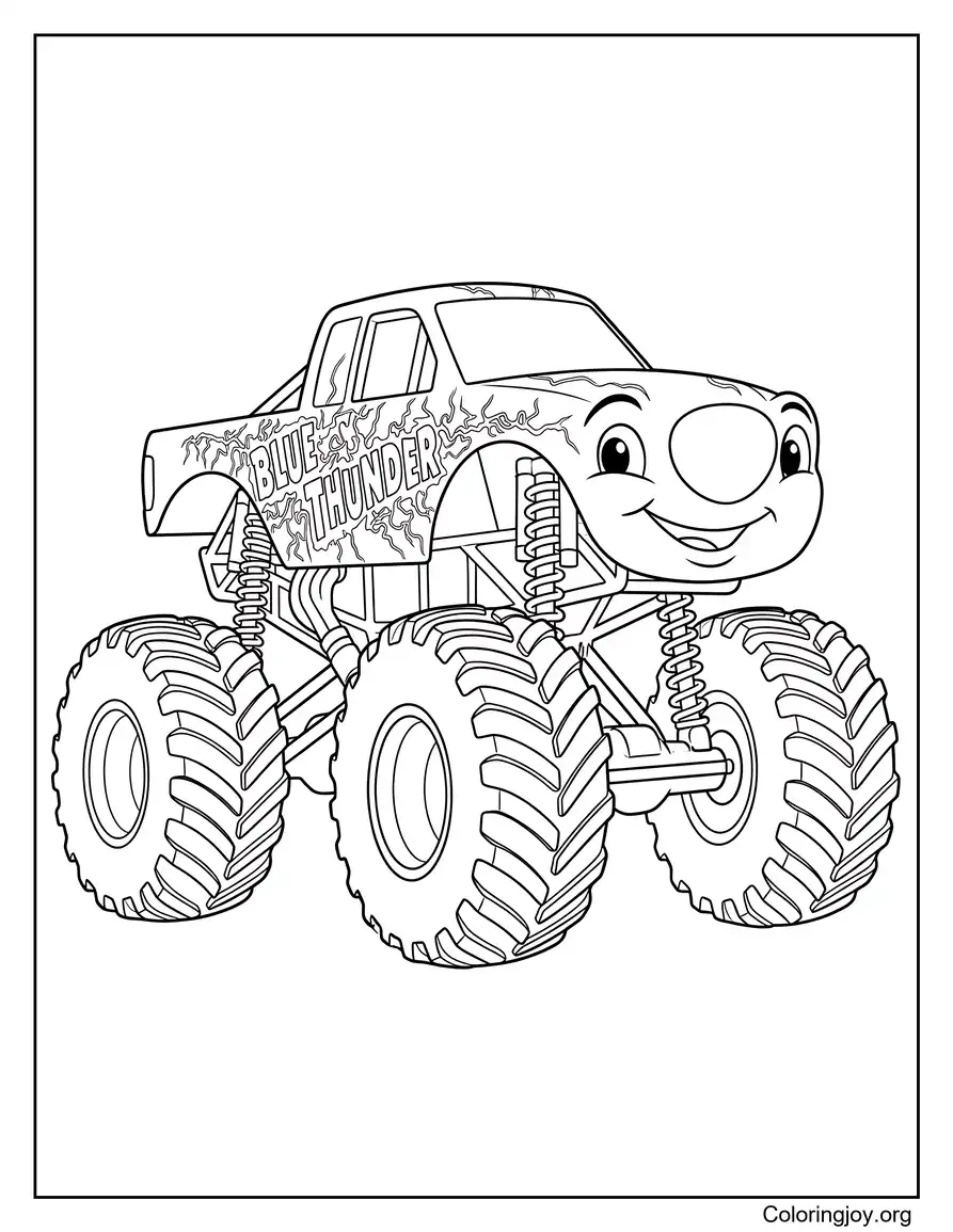Blue Thunder Monster Truck kleurplaat afdrukken