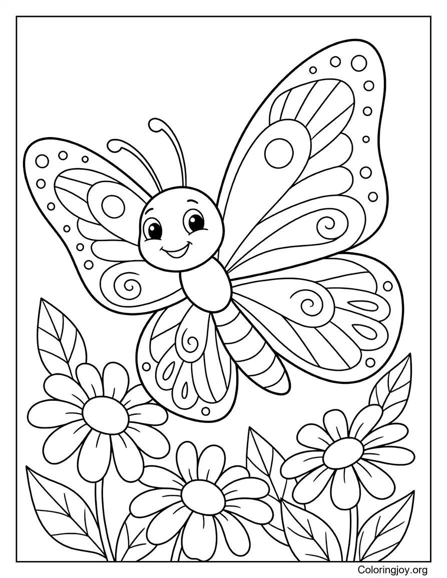 Pagina da colorare di giugno con farfalle e fiori