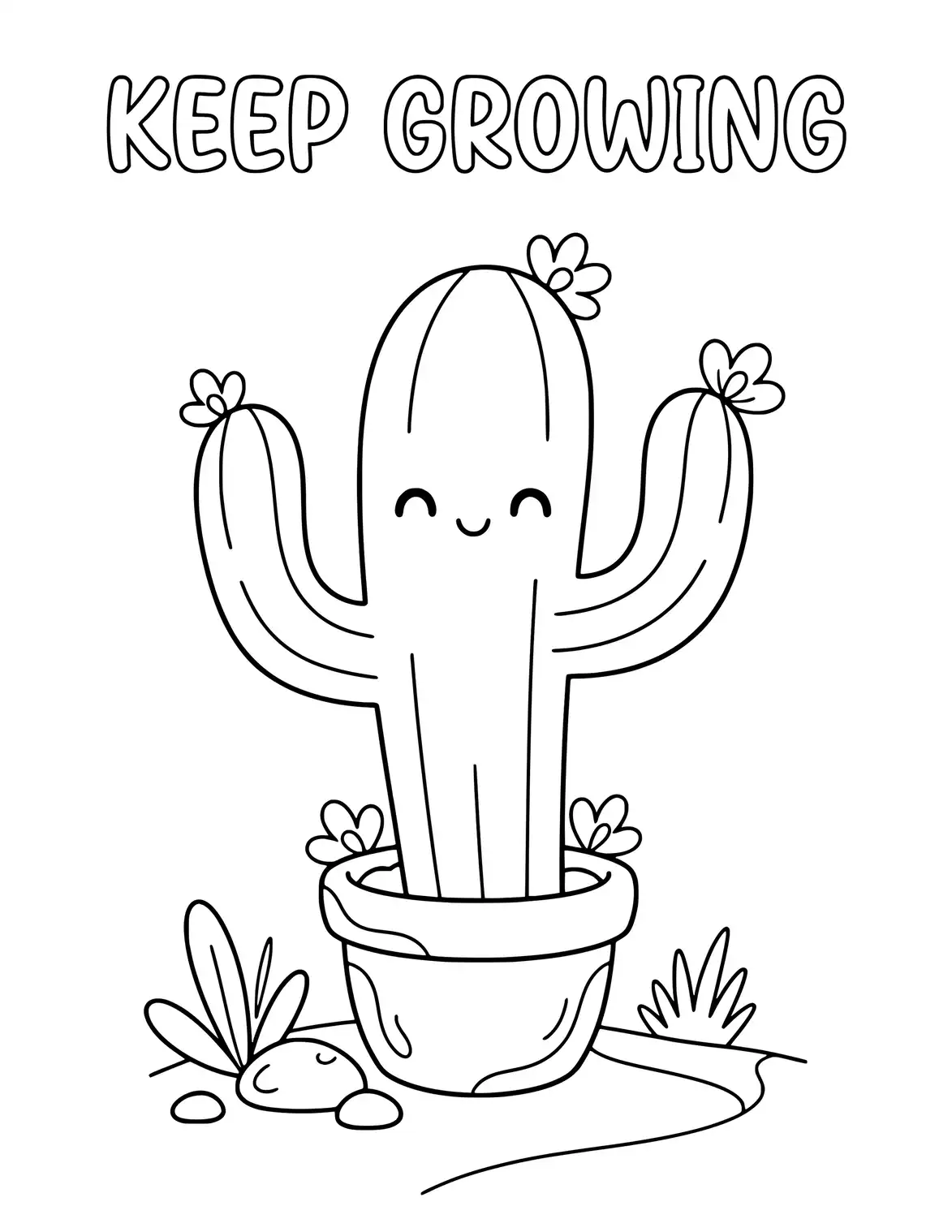 Cactus with Keep Growing inspirational quote.