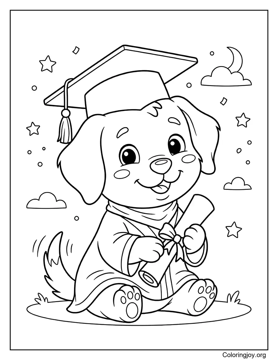 Diplômé De Chiot De Dessin Animé Avec Chapeau De Remise Des Diplômes