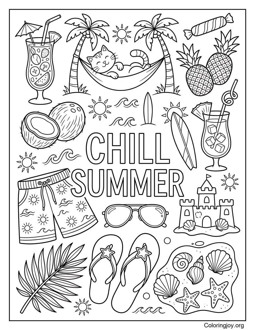Chill Summer Doodles Free Coloring Print