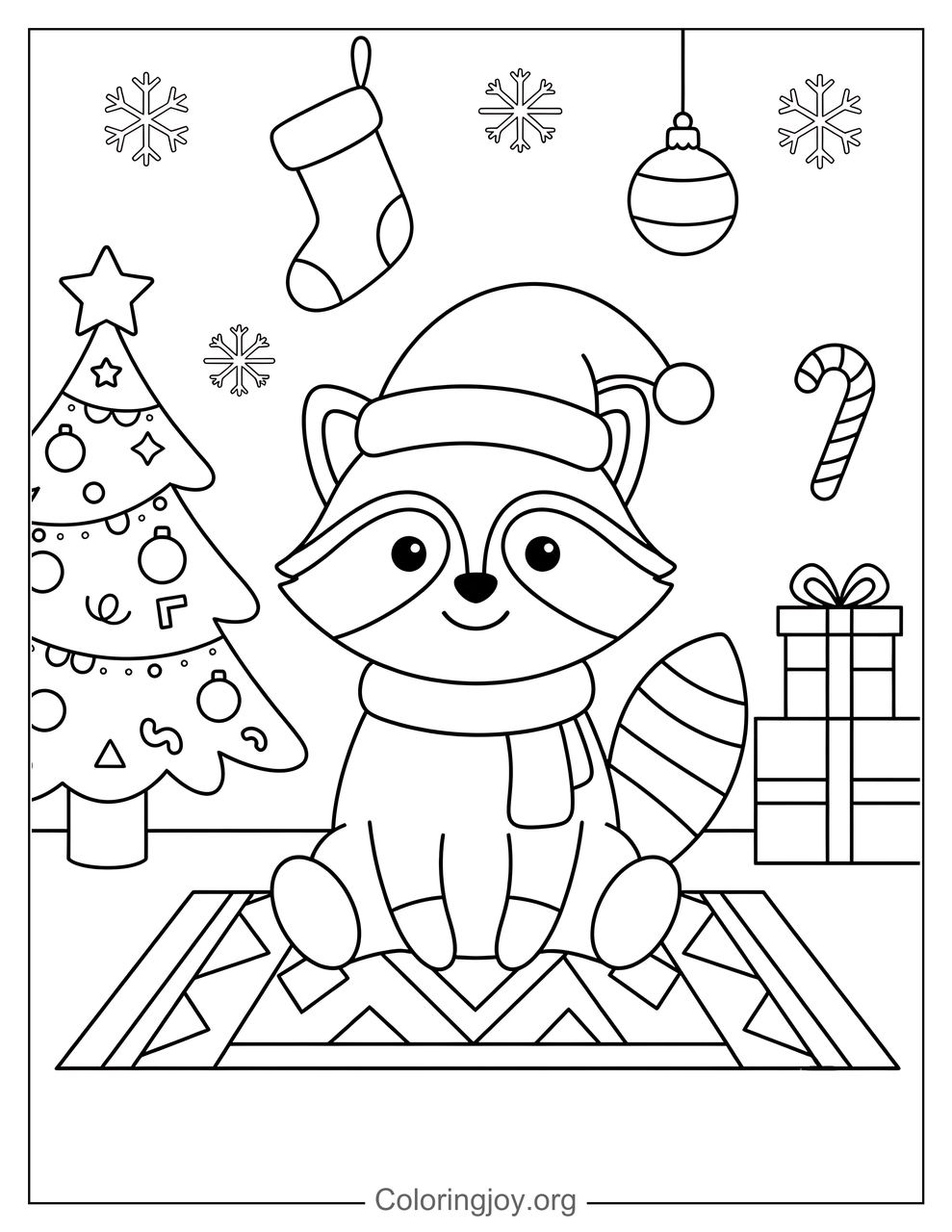 Christmas Raccoon Coloring Page