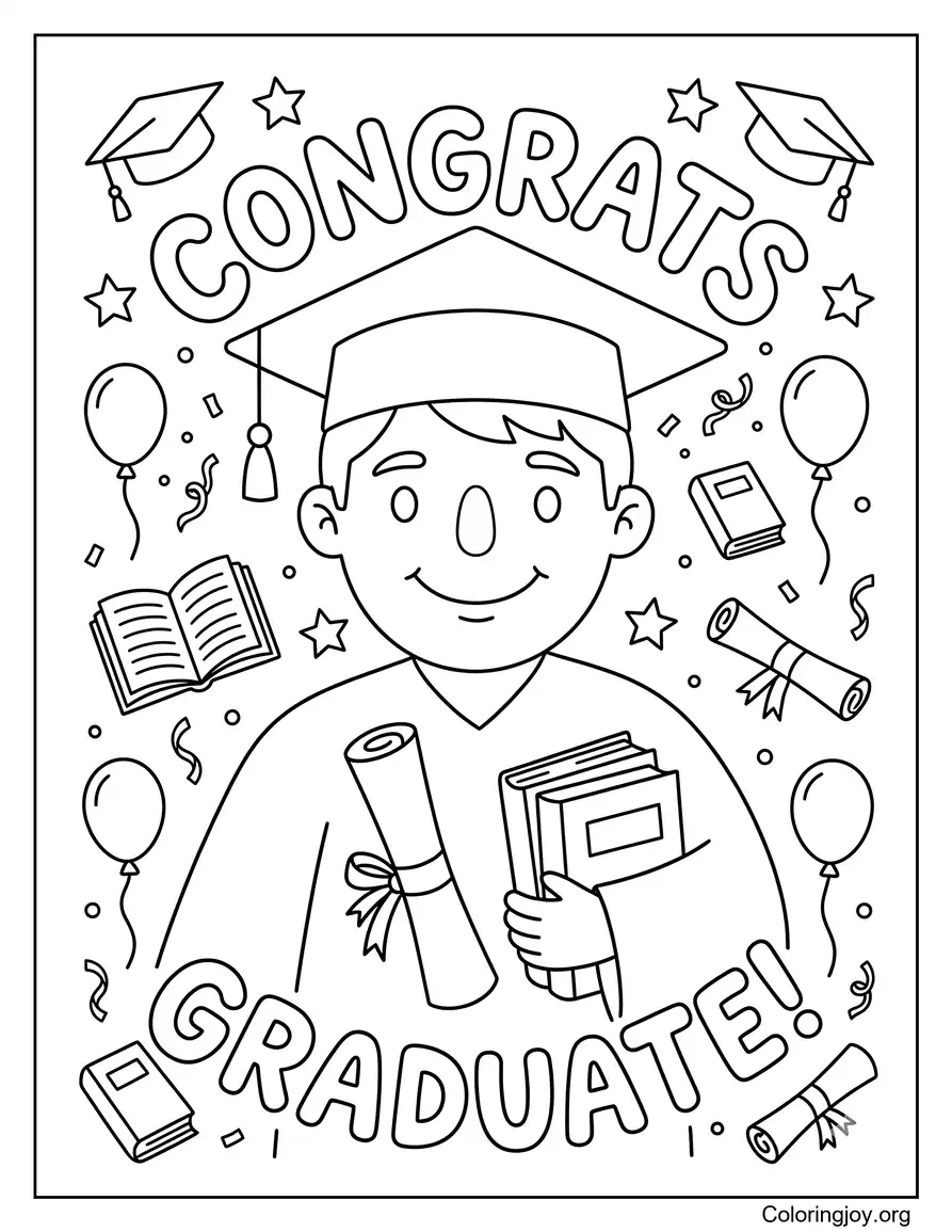 Coloriage Félicitations Diplômé Doodle