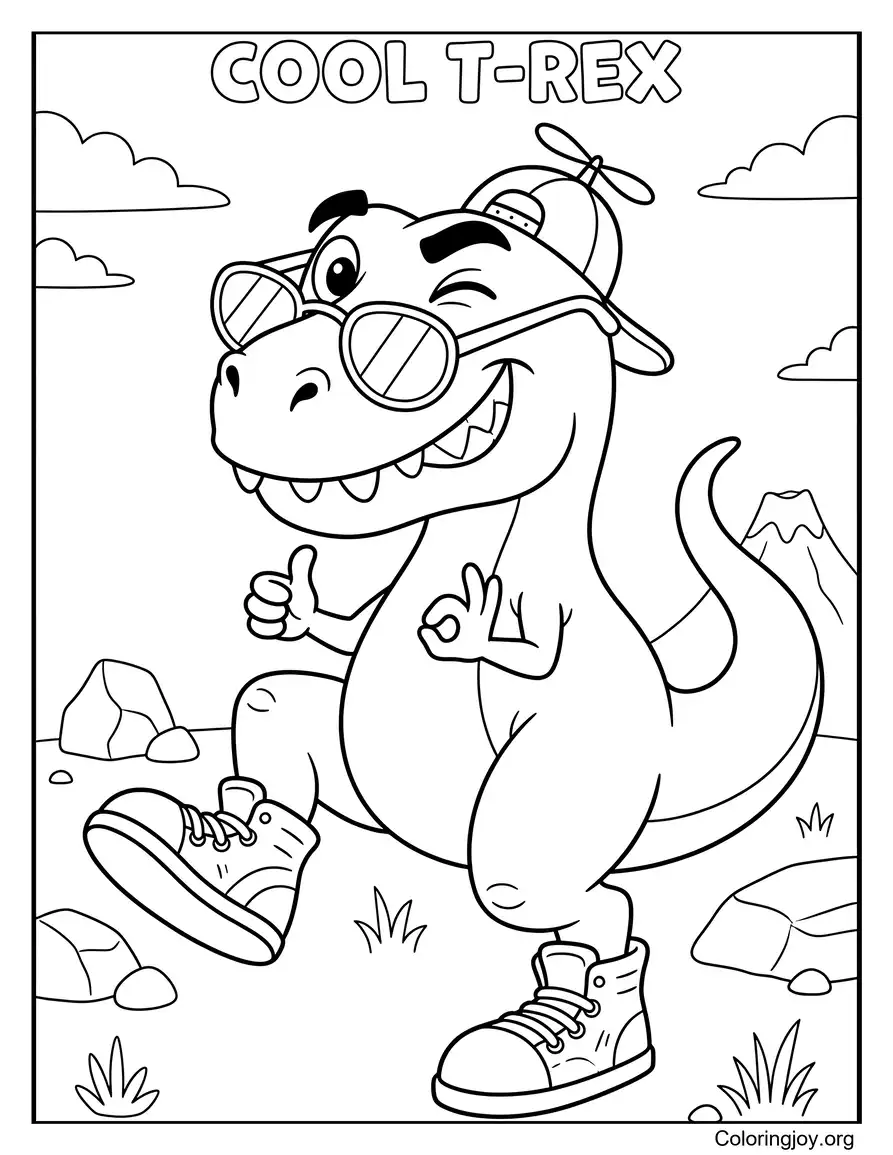 Cool T-Rex With Sunglasses Coloring Sheet