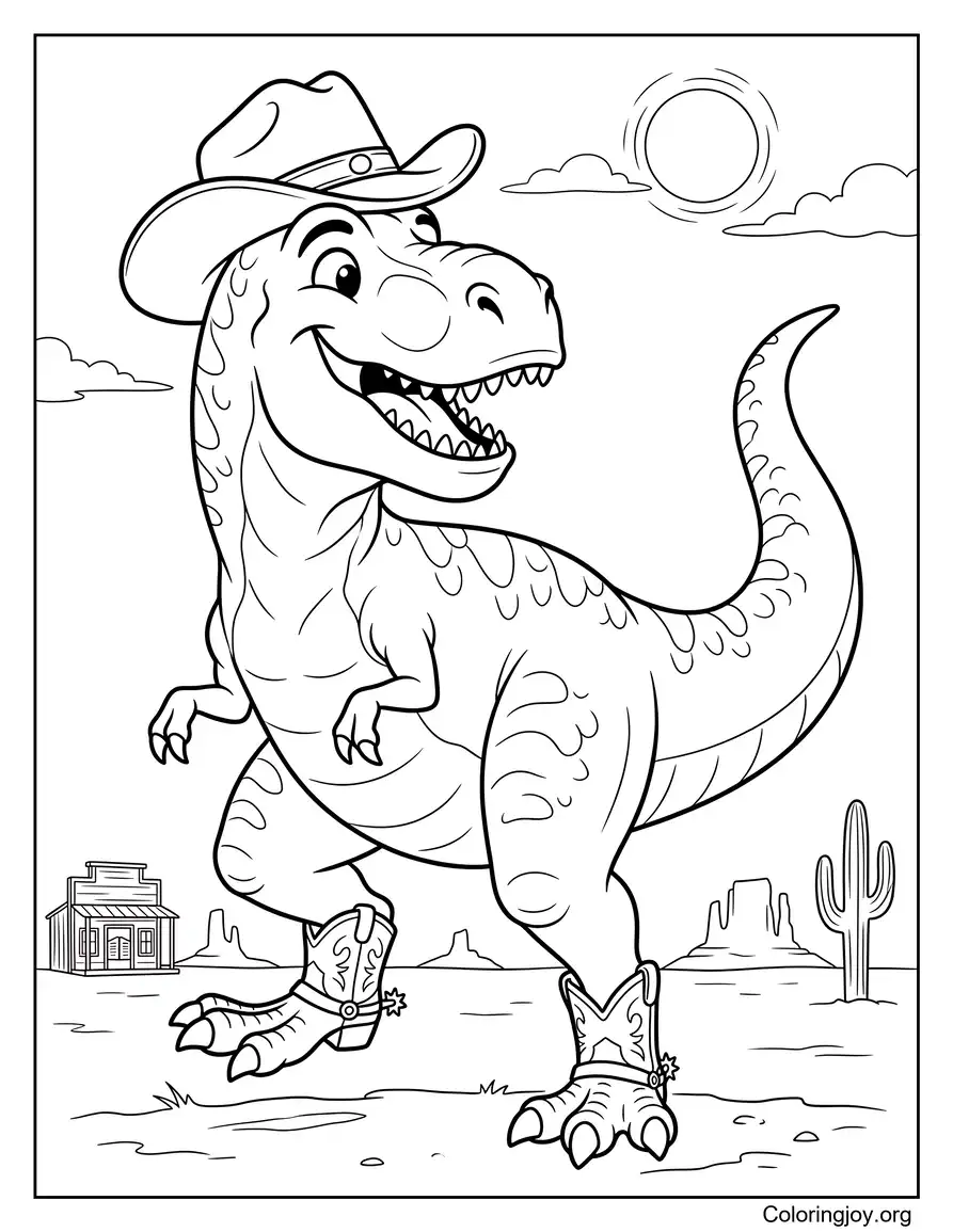 Cowboy T-Rex Wild West Coloring Page