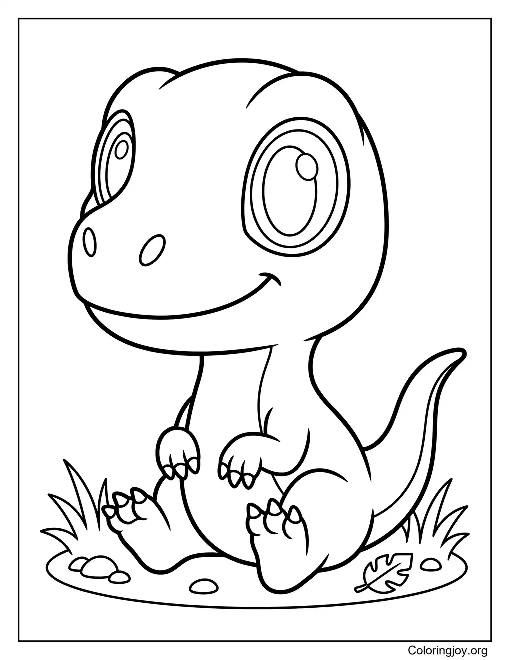 Cute Baby Velociraptor Sitting Coloring Page