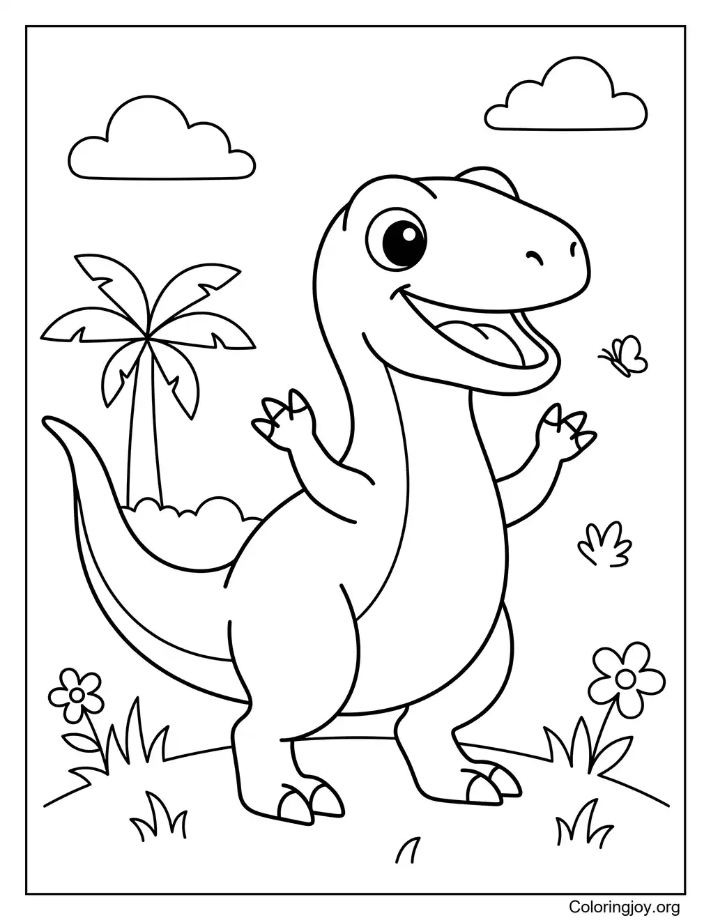 Cute Cartoon Velociraptor Smiling Coloring Page