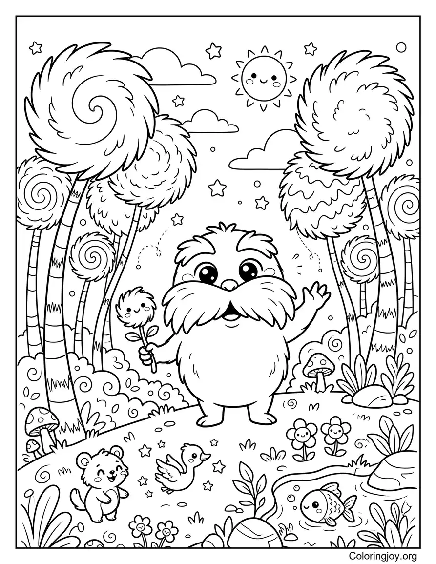 Cute Kawaii Lorax Aesthetic Coloring Page