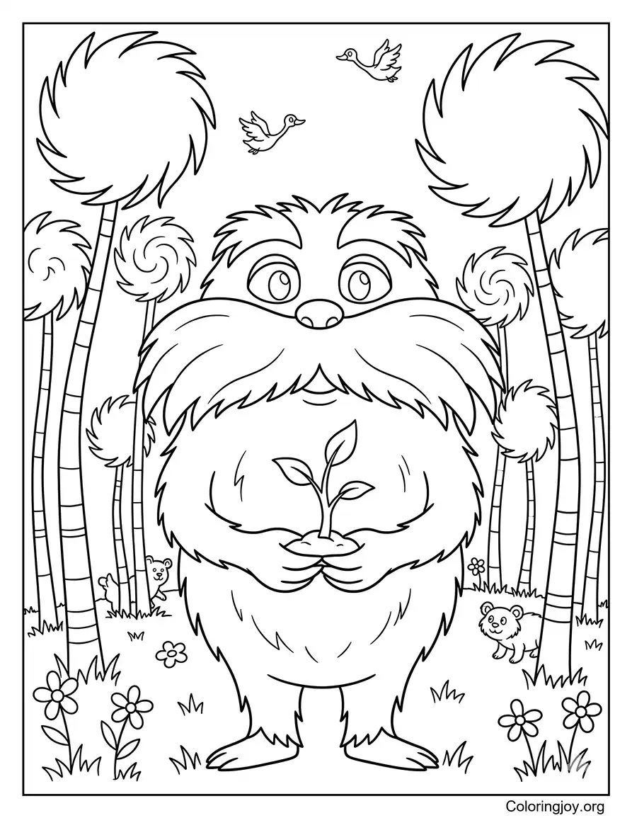 Detailed Lorax Forest Scene Coloring Sheet