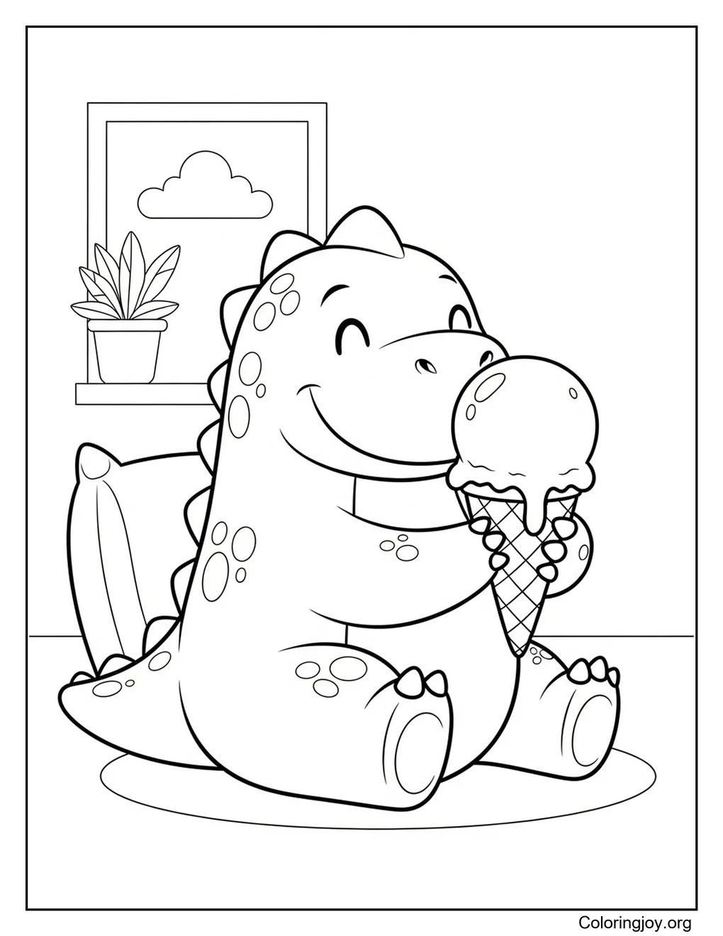 dinosaur eating ice cream