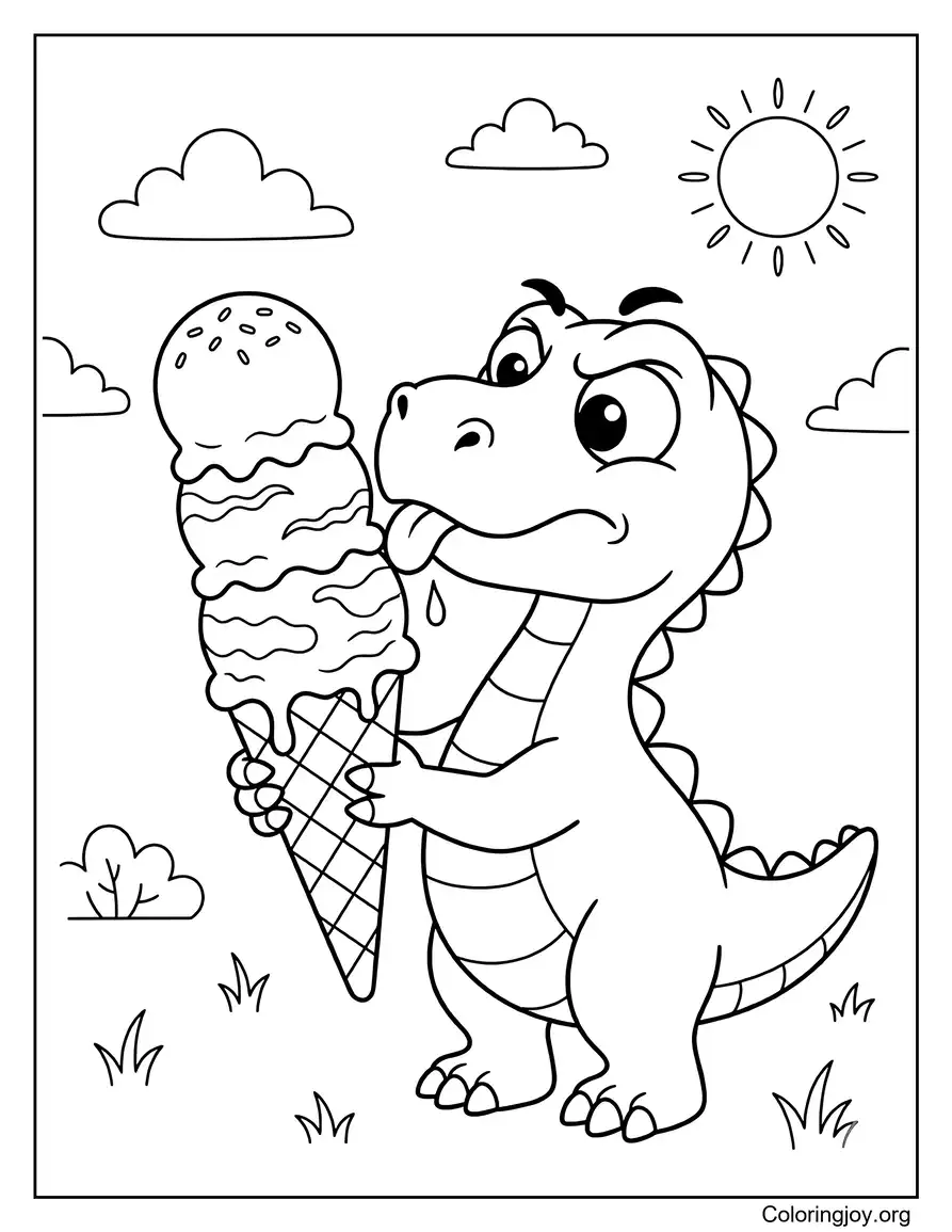 Dinosaur Enjoying Ice Cream Dessert