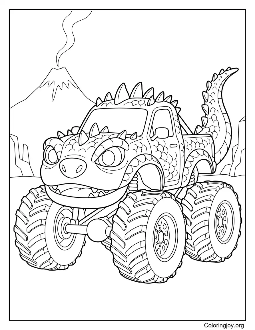 Dinosaur Monster Truck afdrukbare kleurplaat