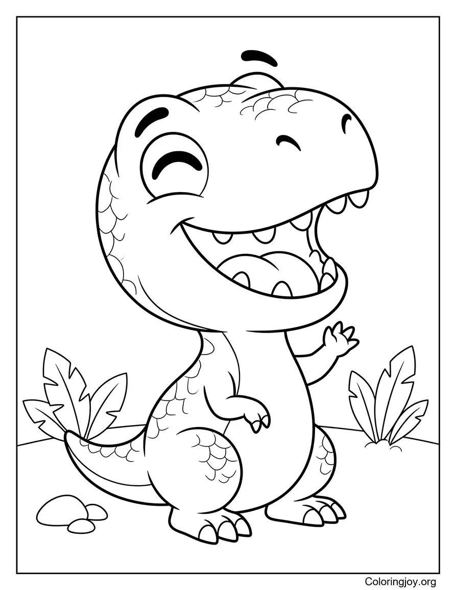Easy Happy Chibi T-Rex Coloring Sheet