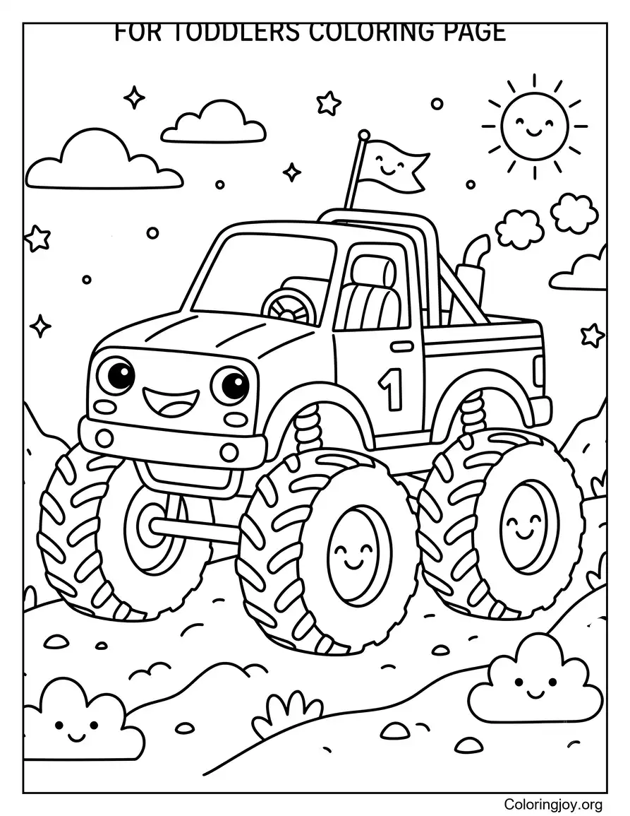 Gemakkelijke monstertruckafbeelding voor peuters om af te drukken