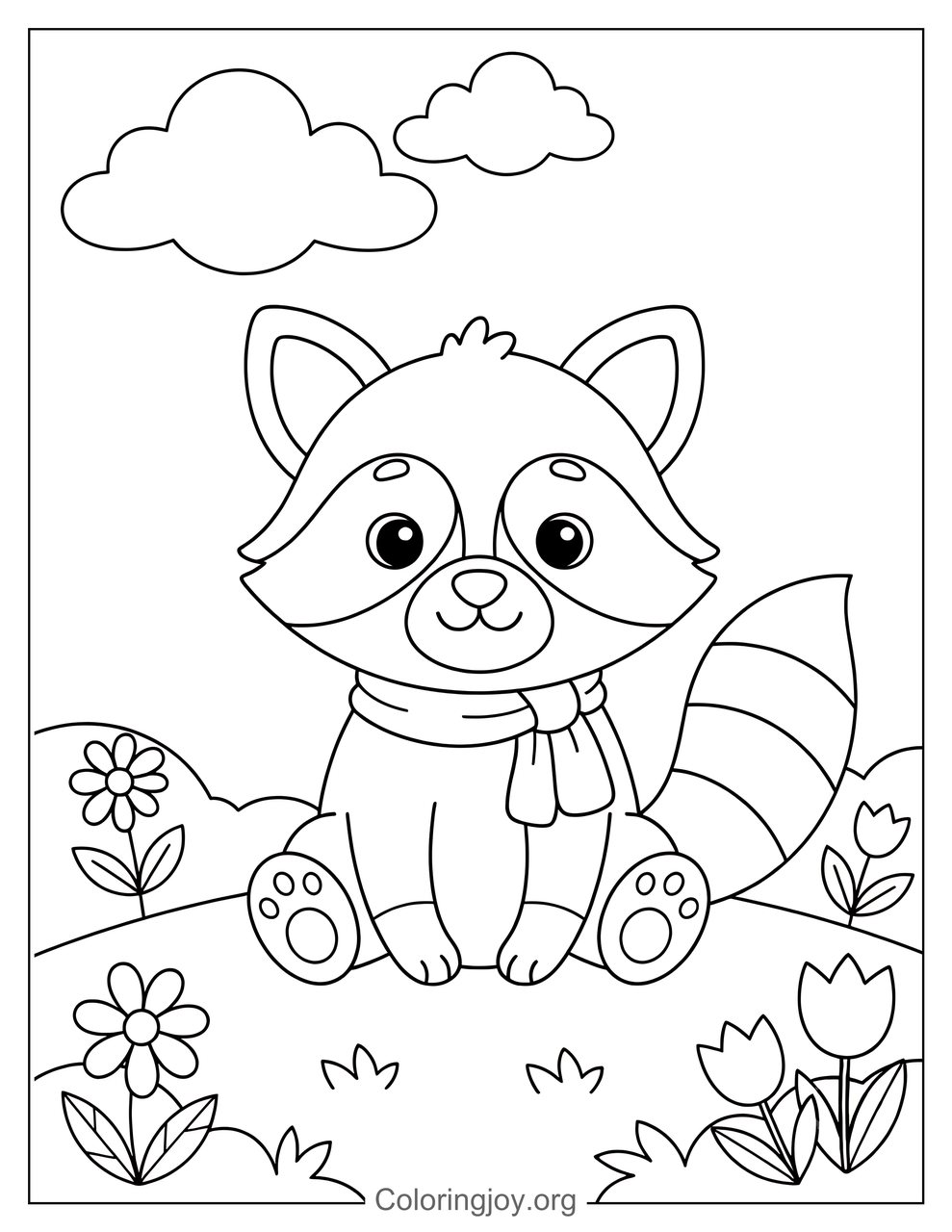 Easy Raccoon Coloring Page for Kids