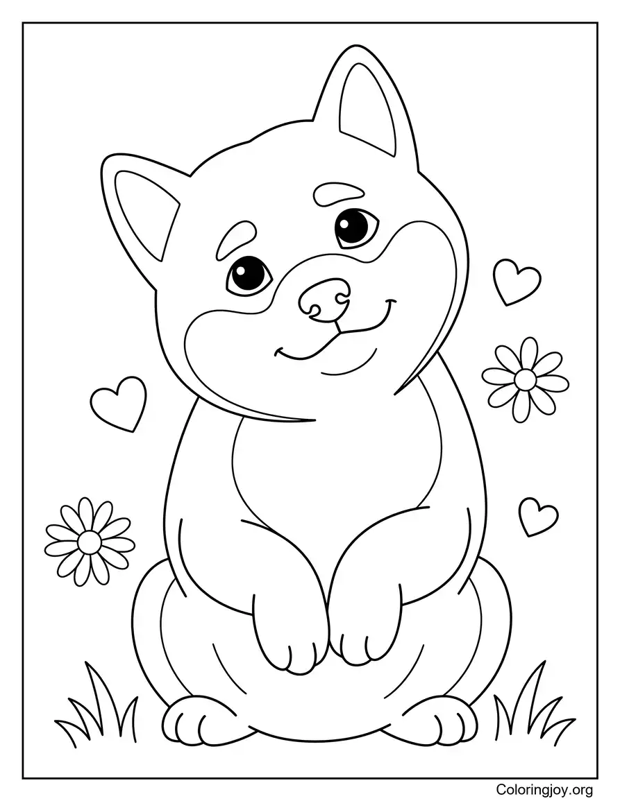 Easy Shiba Inu Puppy Outline Printable Coloring Page