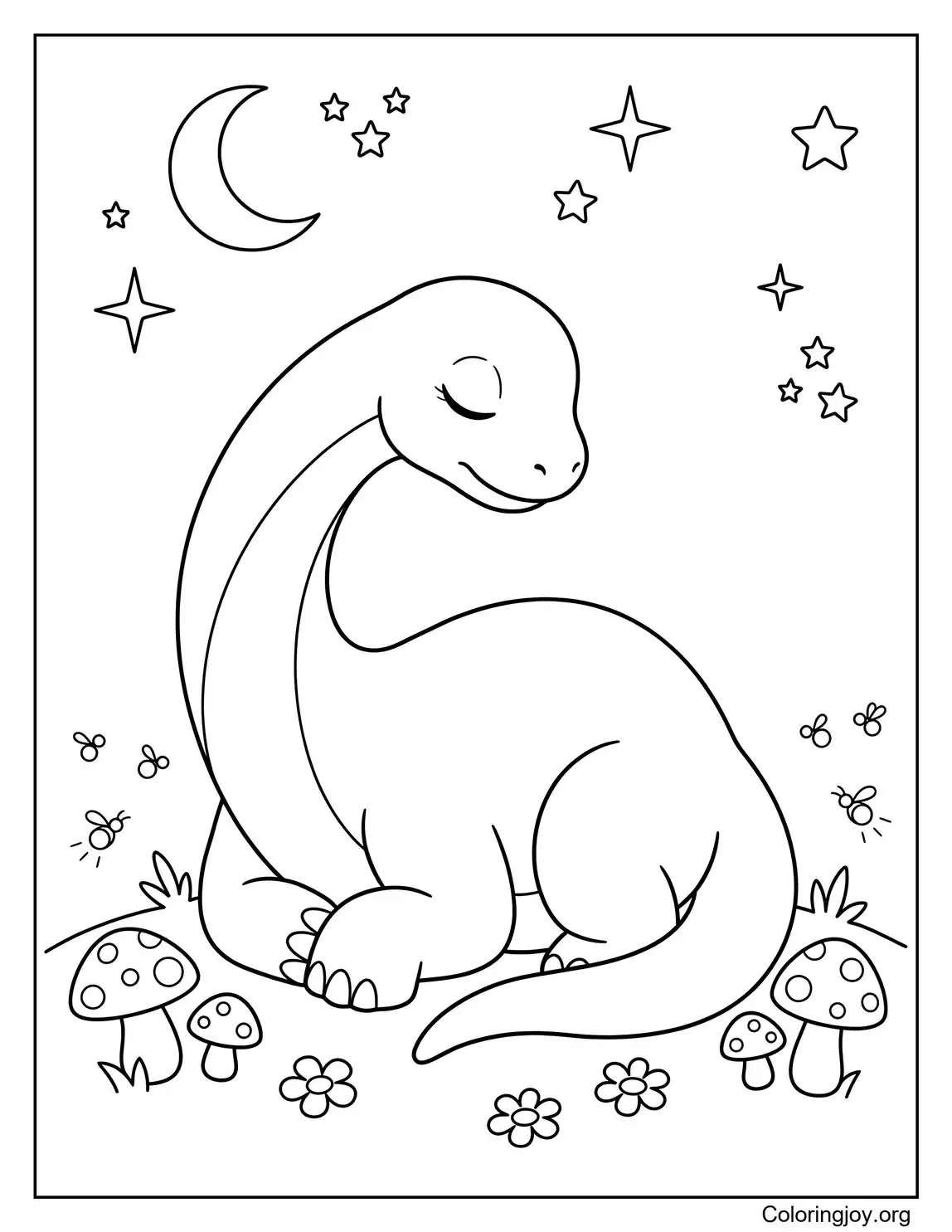 Braquiosaurio bebé durmiendo bajo las estrellas