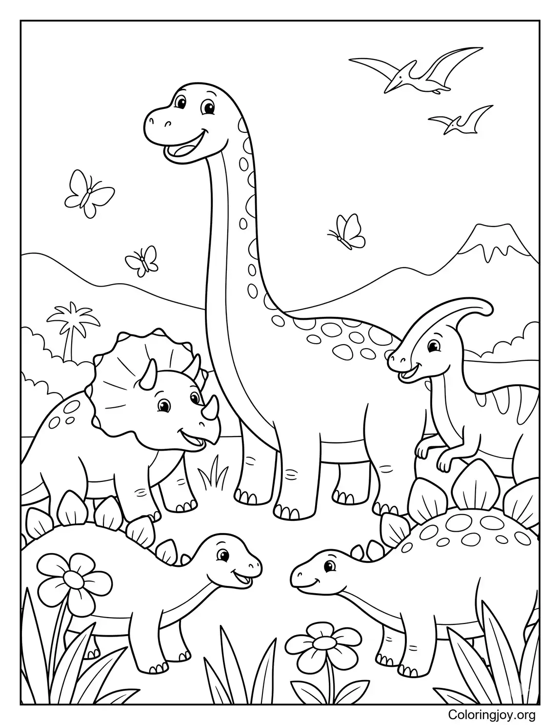 Braquiosaurio con otros dinosaurios amigables