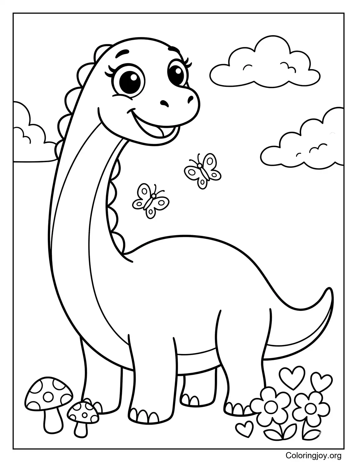 Braquiosaurio de dibujos animados con grandes ojos amigables