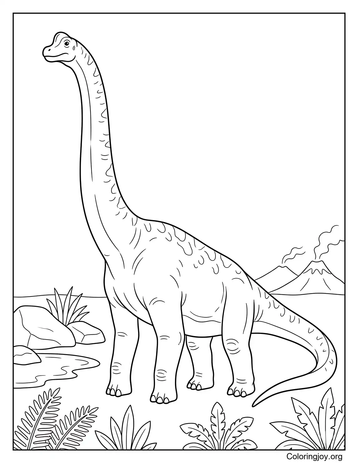 Braquiosaurio realista en una jungla prehistórica