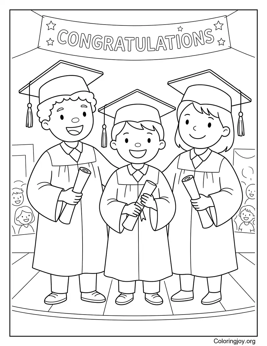 Elementary School Graduation Ceremony With Three Kids