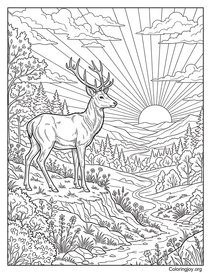 Deer At Sunrise Scene