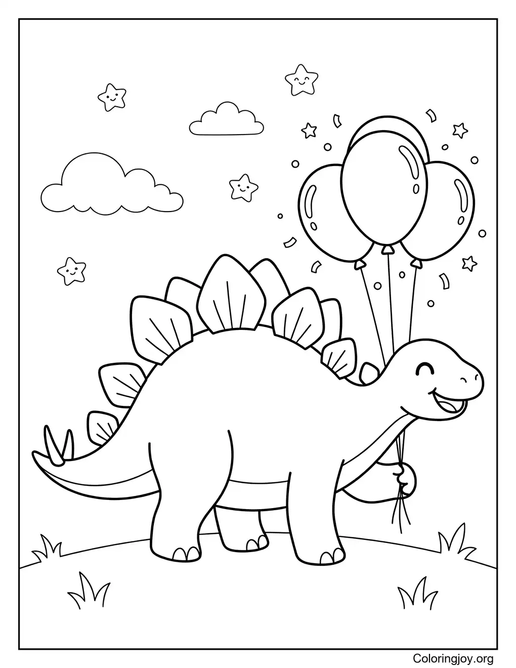 Estegosaurio feliz con globos