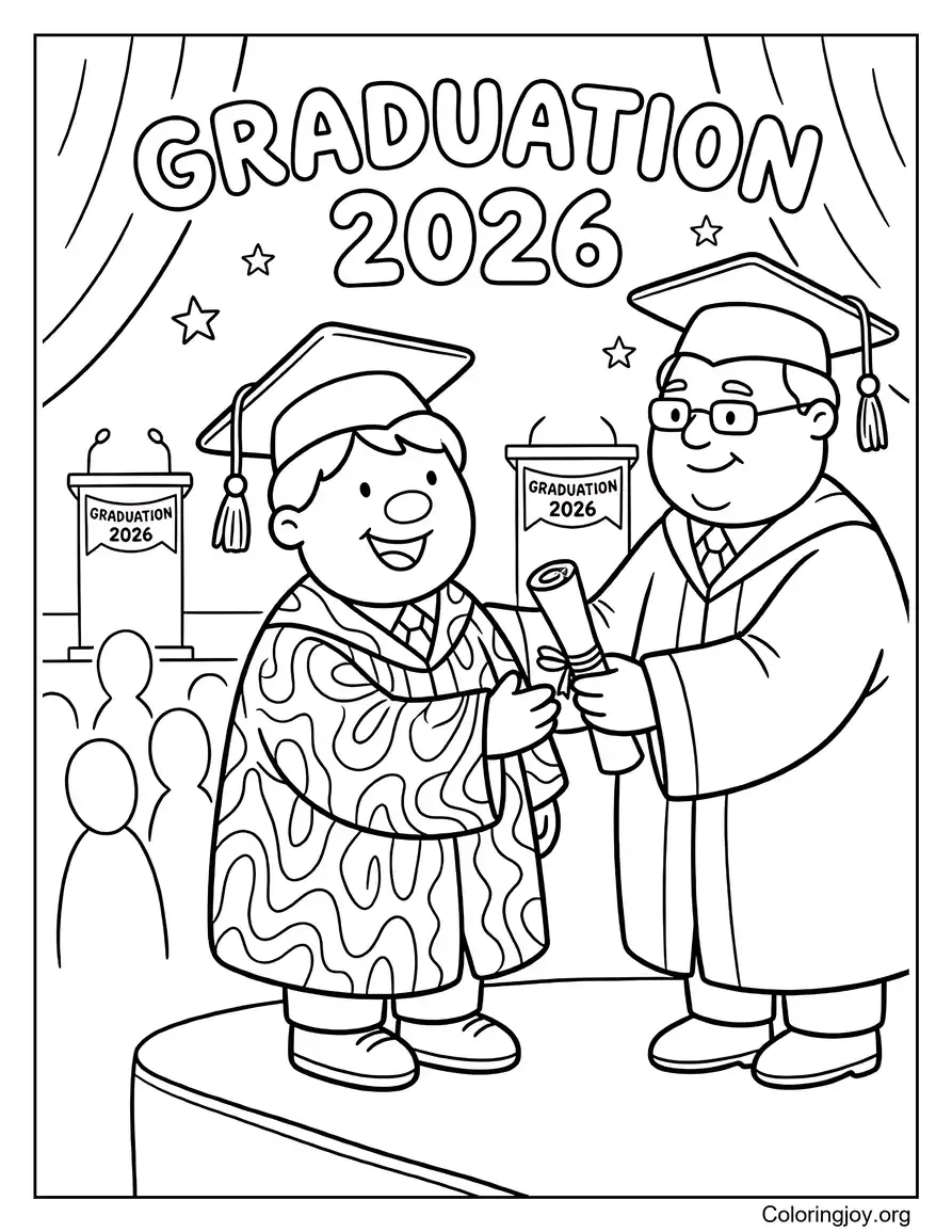 Graduation Stage With Principal Handing Diploma