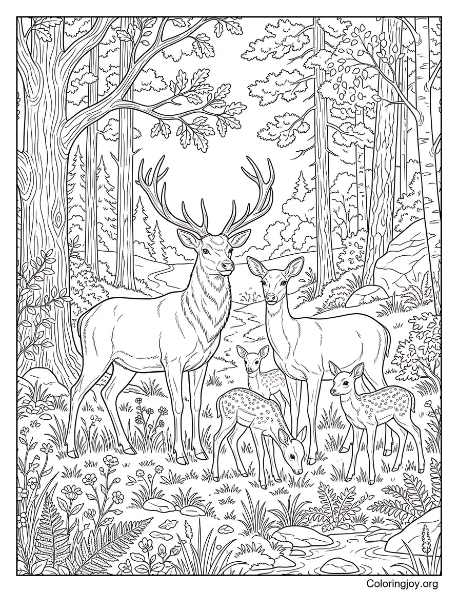 Family Of Deer In Nature