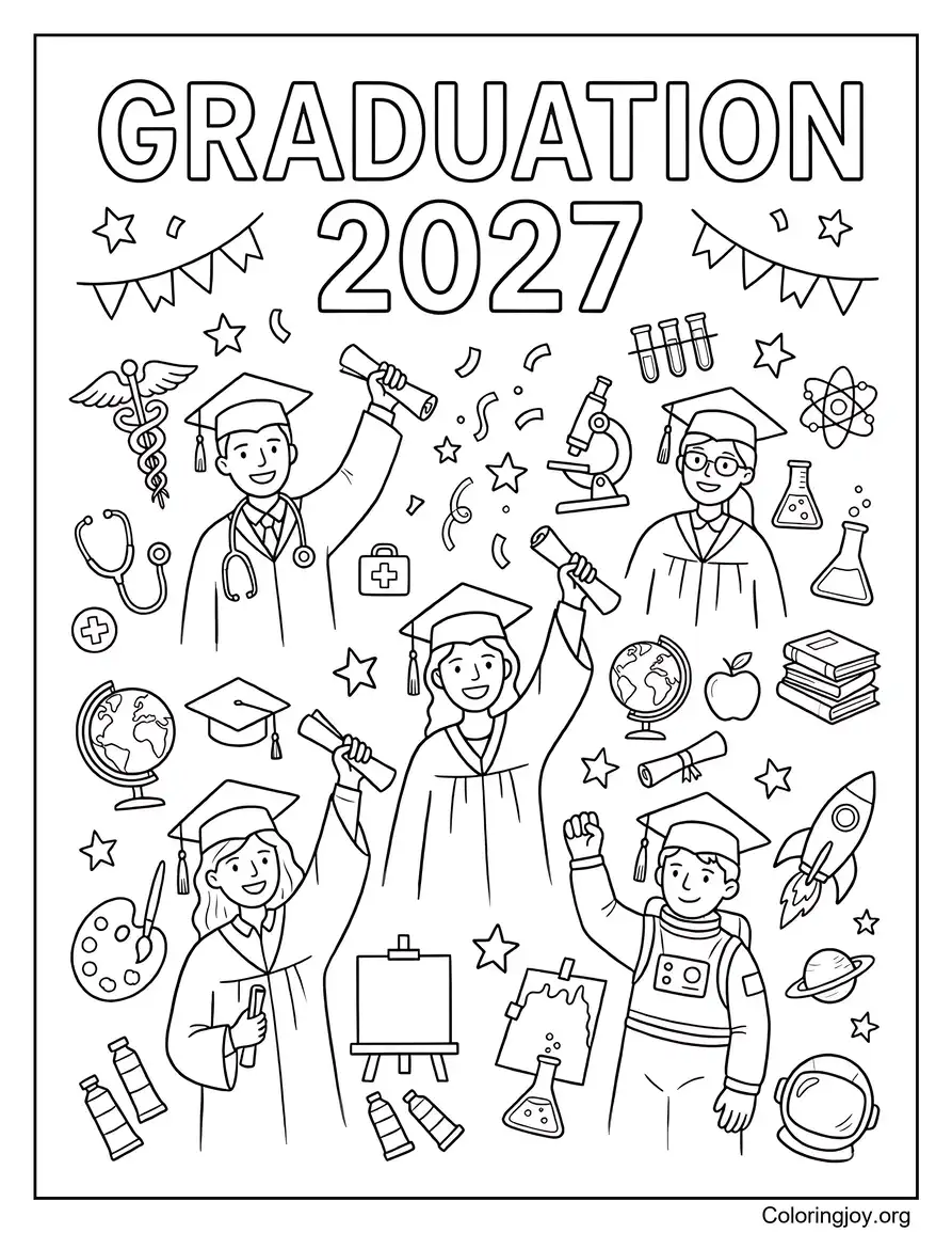 Future Career Dreams Graduation Coloring Page