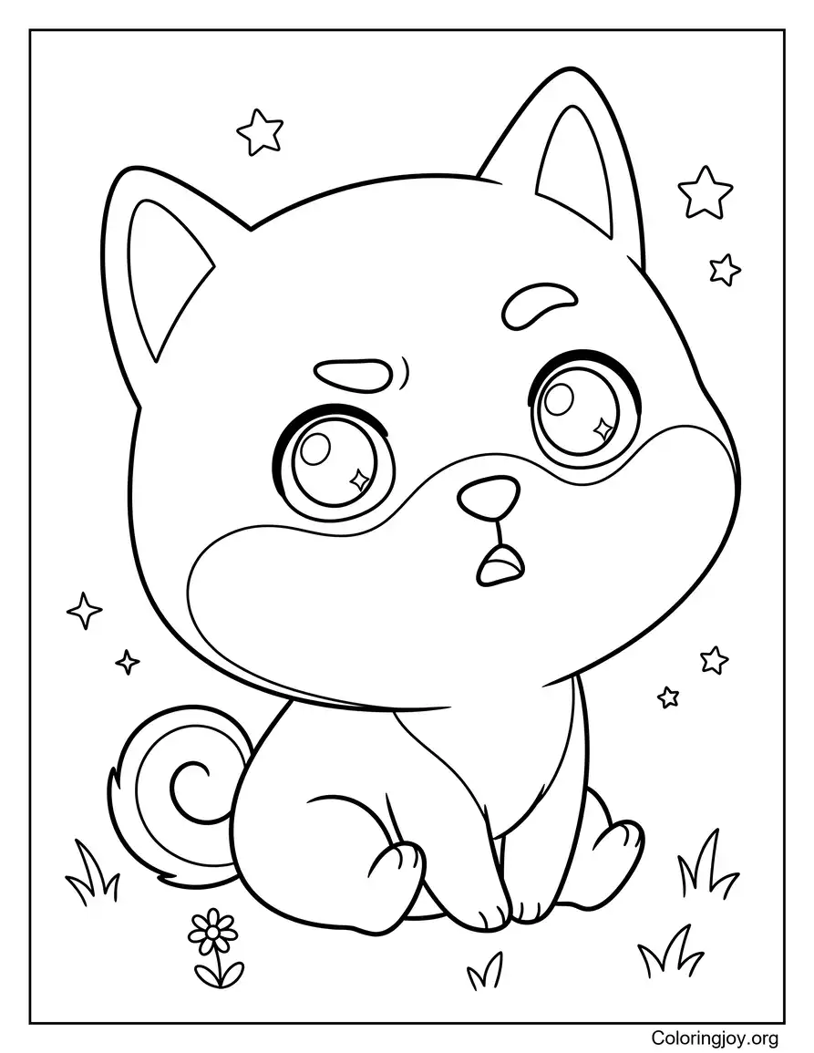 Lindo Shiba Inu Estilo Chibi Página Para Colorear