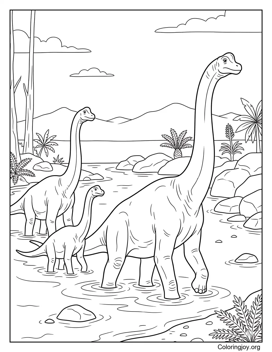 Manada de Brachiosaurus cruzando un río