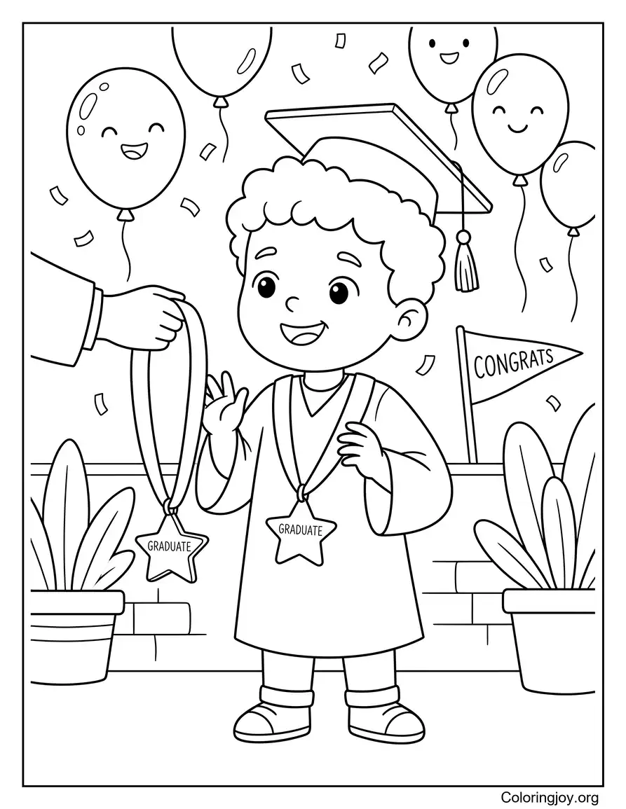Preschool Boy Receiving Graduation Medal