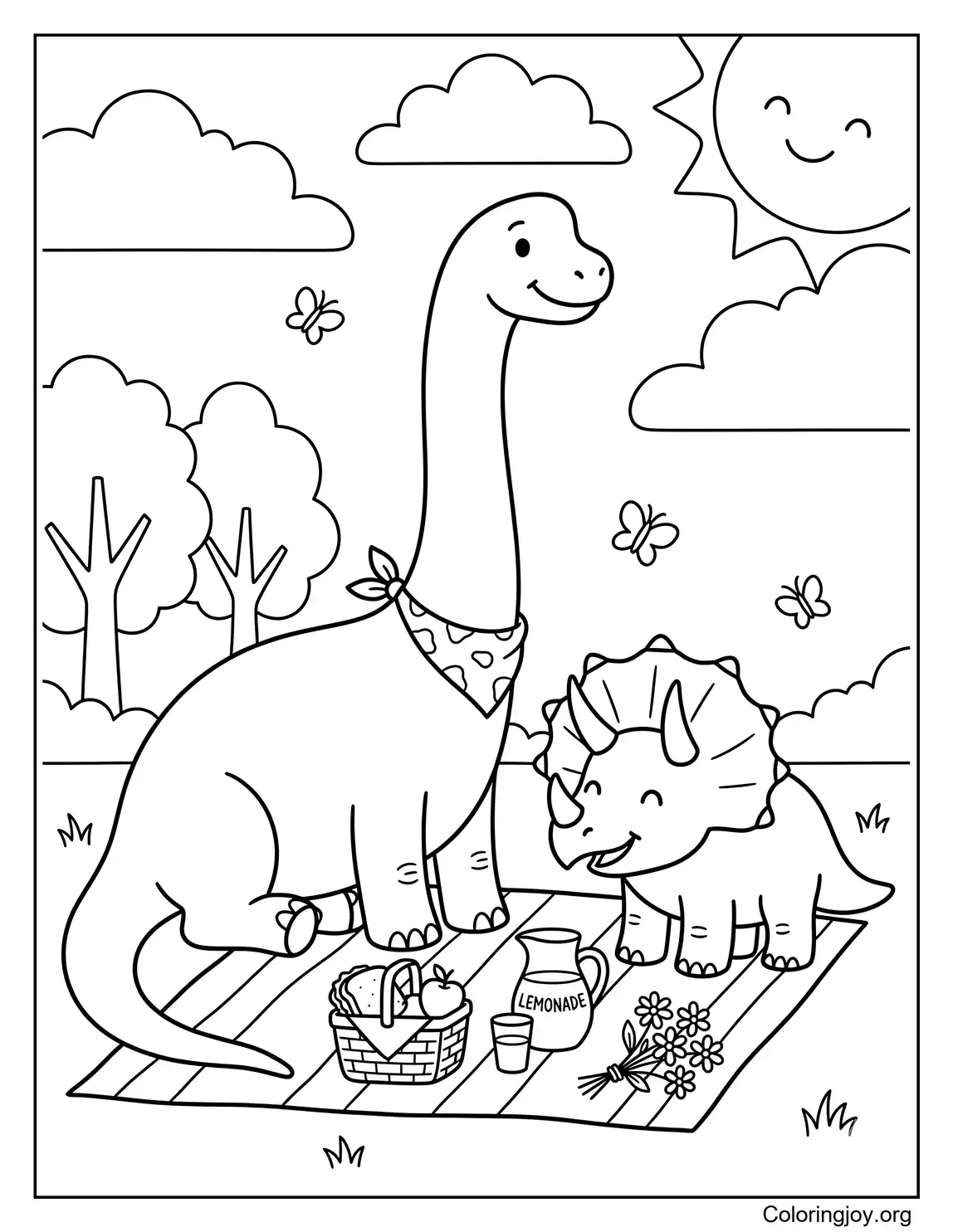 Picnic de braquiosaurio con amigos dinosaurios