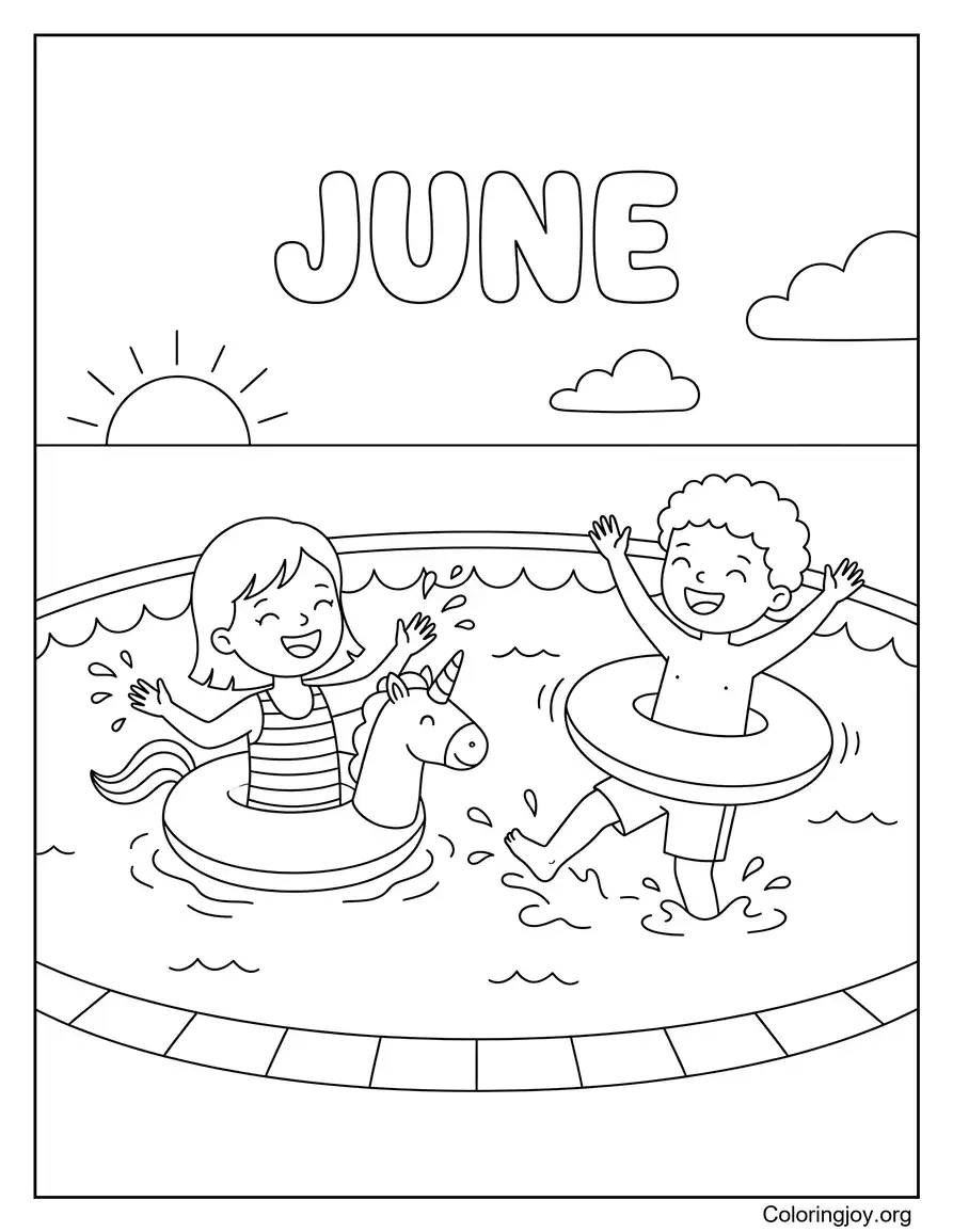 Swimming Pool Fun Coloring Page