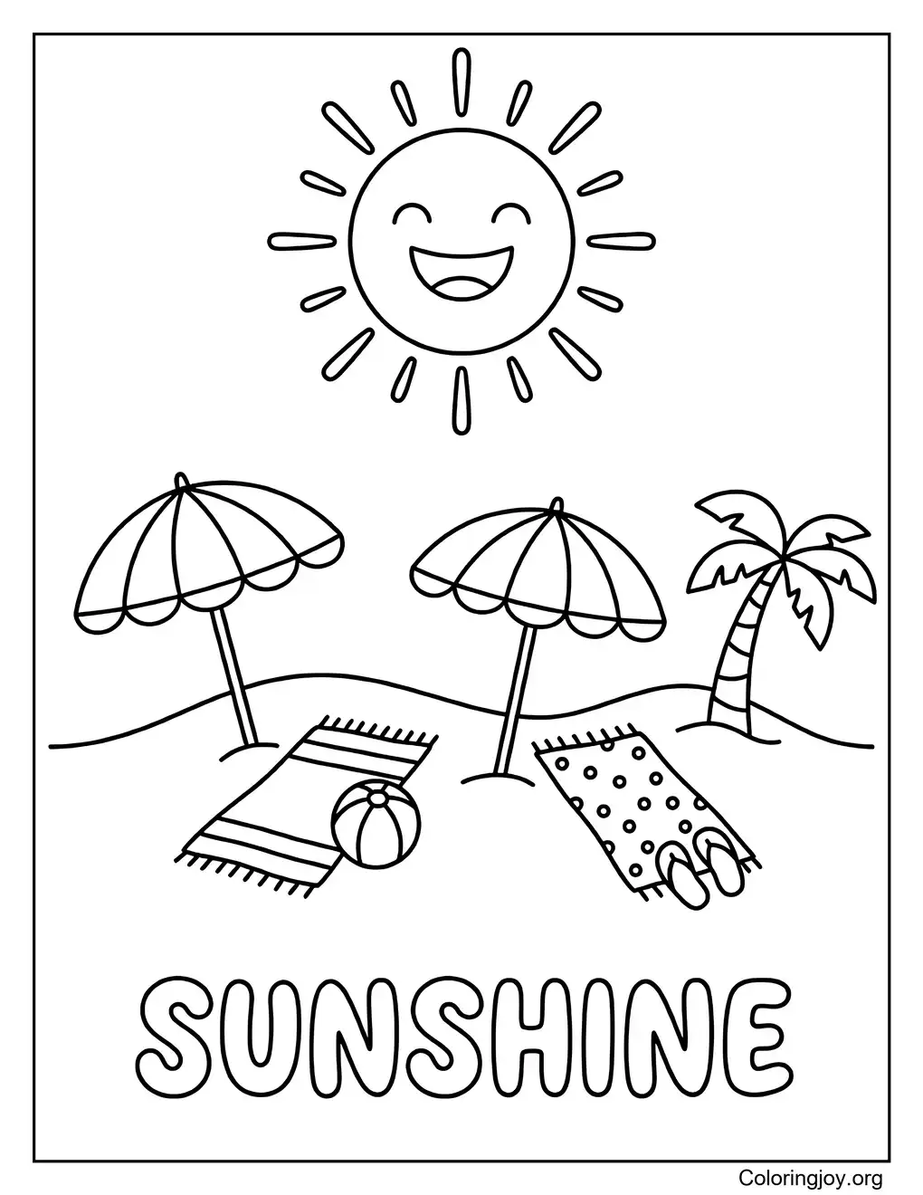 Página para colorear inspirada en Bright Beach Sunshine para niños