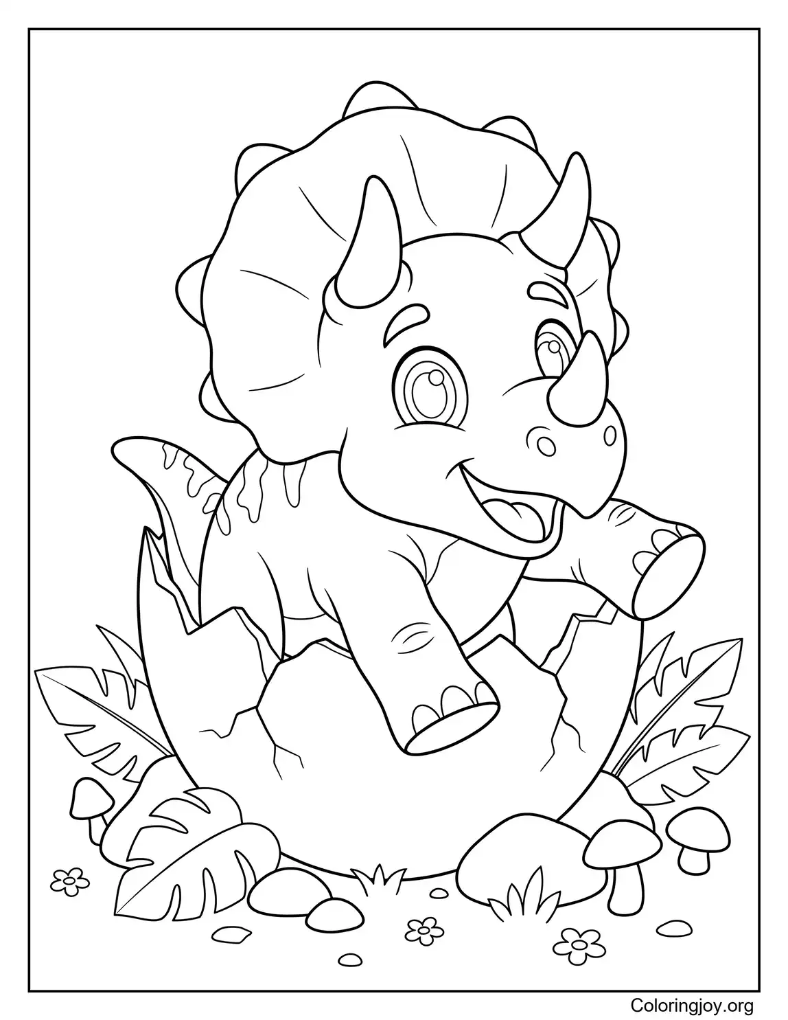 Triceratops bebé saliendo del huevo Página para colorear para niños