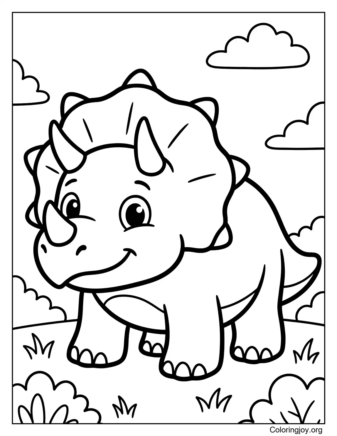 Página para colorear de Triceratops sencilla y sencilla para niños pequeños