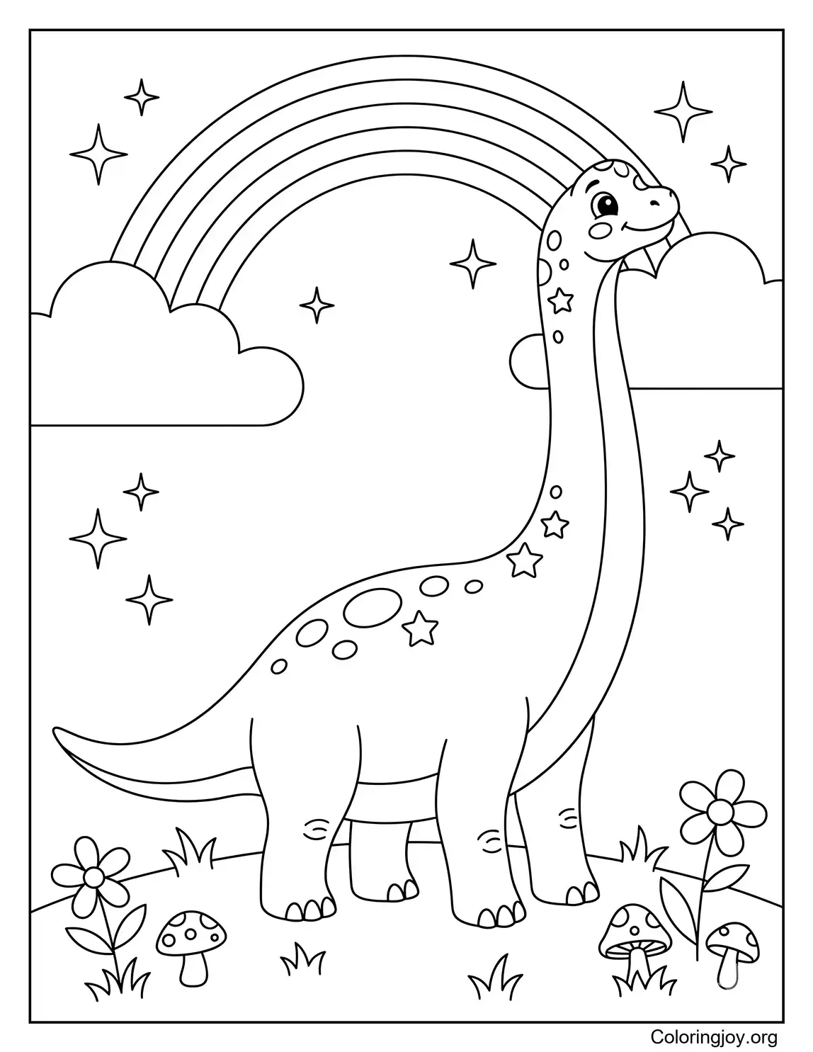 Fantasie-Brachiosaurus mit Regenbogenhintergrund