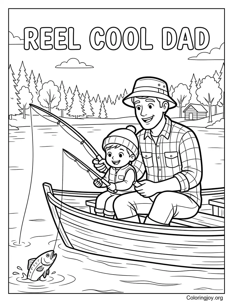 Vissen met papa kleurplaat
